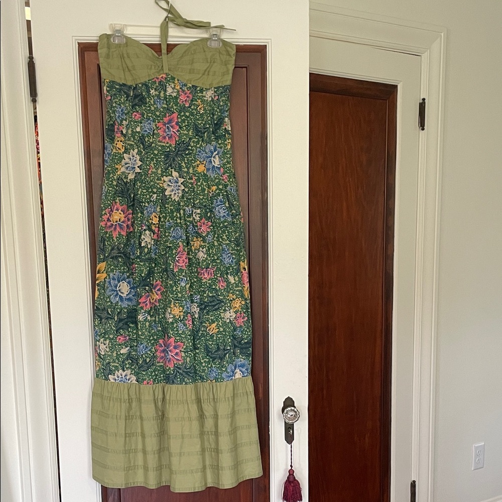 Anthropologie Floral Green Maxi Dress NWT size 8